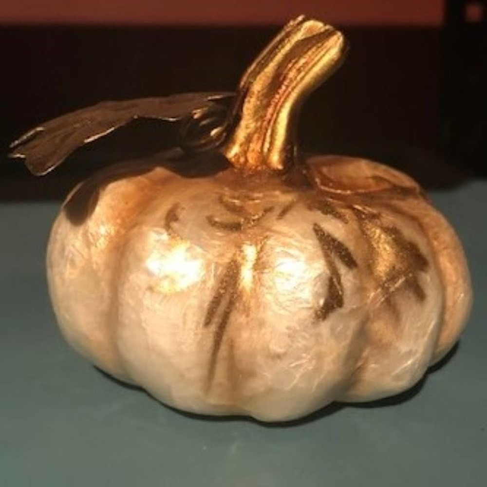 Small White and Gold Capiz Pumpkin NWOT